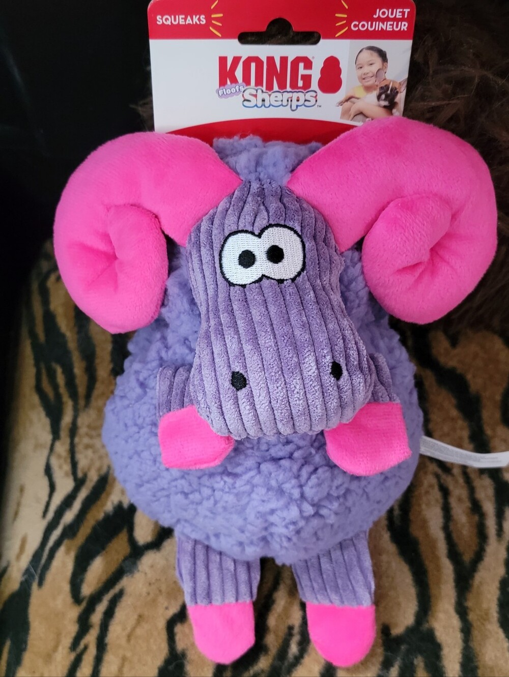 Kong Sherps Plush Purple and Pink Ram Dog Toy Squeaks New Sz Med. Ea.